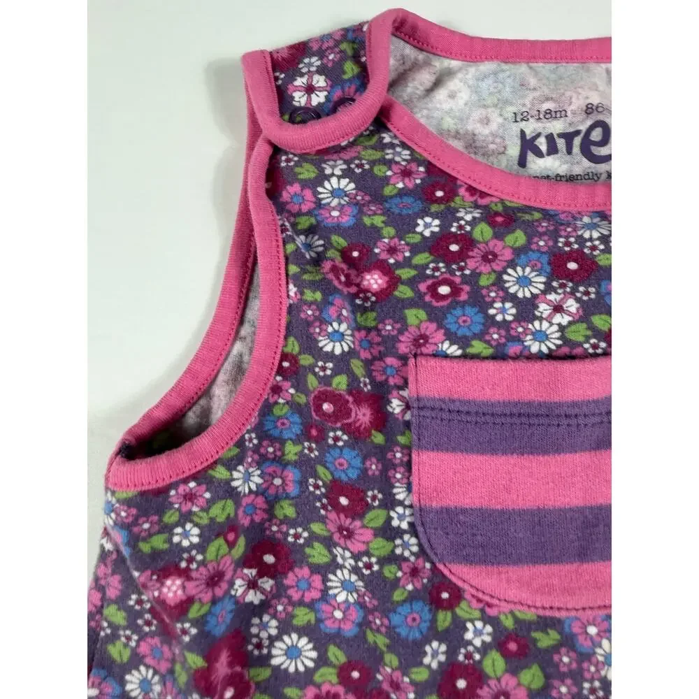 Kite Clothing Floral Organic Cotton Dungarees Romper Purple 12-18 Months